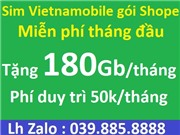 Sim Vietnamobile gói shope, Tặng 180Gb/tháng