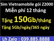 Vietnamobile gói Z2000, Tặng 5Gb/ngày liên tiếp 365 ngày